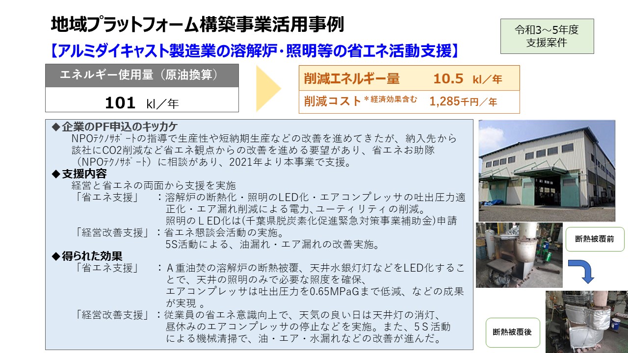 アルミダイキャスト製造業の溶解炉・照明等の省エネ活動支援