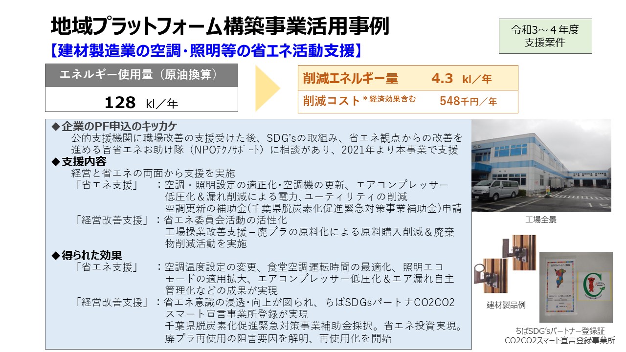 建材製造業の空調・照明等の省エネ活動支援（令和３～４年度支援案件）
